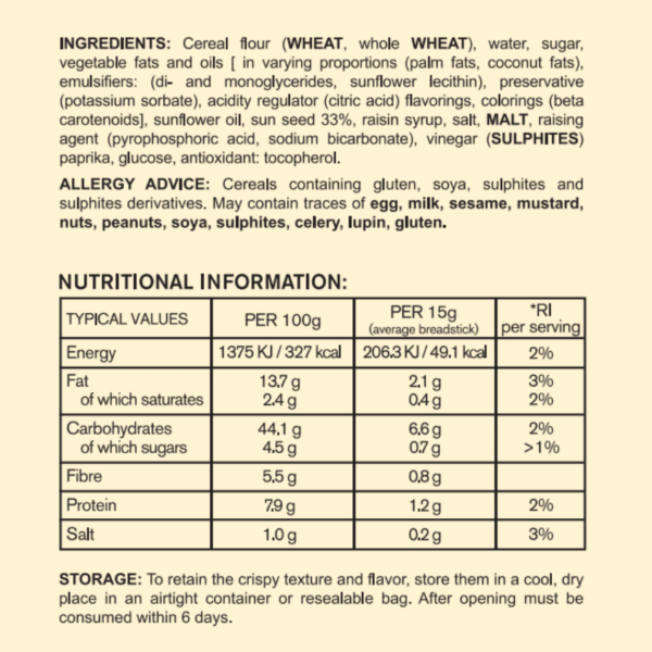 7ATE9 Sunflower Seed Breadsticks 150g